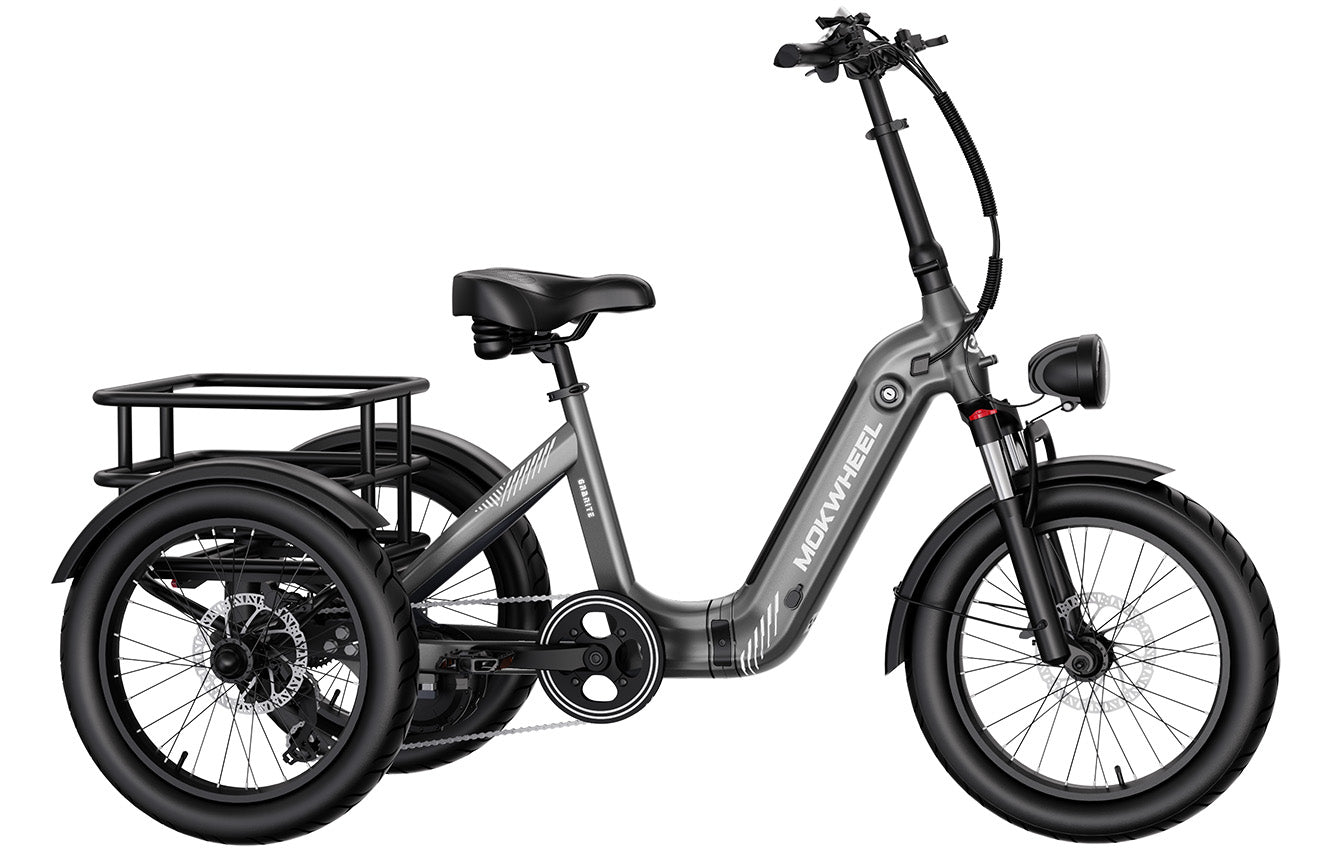 Mokwheel Granite | Cargo Electric Trike for Adults | Folding Electric Tricycle | 3 wheel Electric bike | 500W Motor, Grey Mokwheel Granite | Cargo Electric Trike for Adults | Folding Electric Tricycle | 3 wheel Electric bike | 500W Motor, Grey