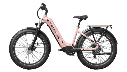 Open-Box Mokwheel Basalt ST 2.0 — Pink step-through fat-tire e-bike at Mokwheel Factory Store, Tualatin