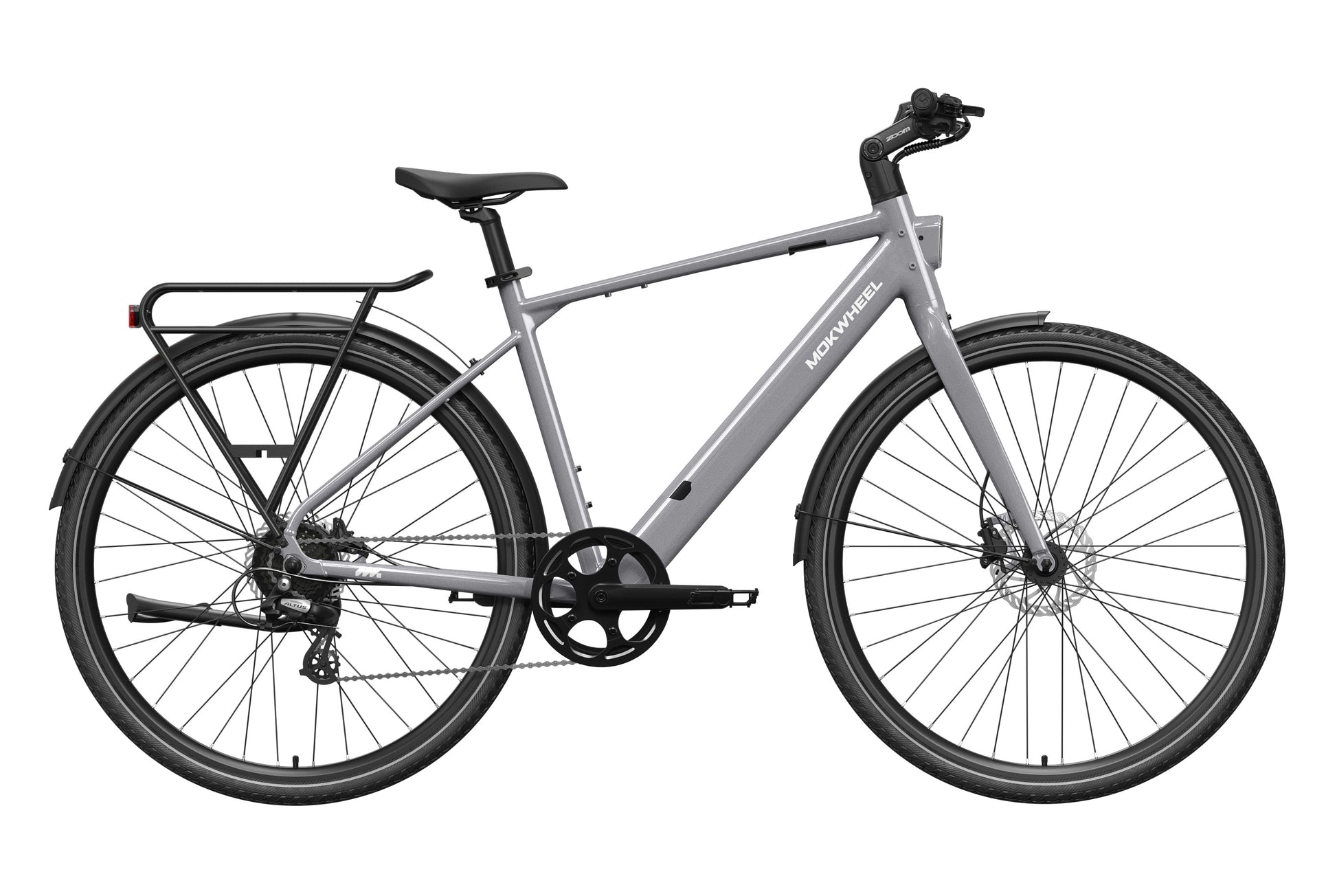 Mokwheel Flint lightweight electric bike in grey – side profile view.