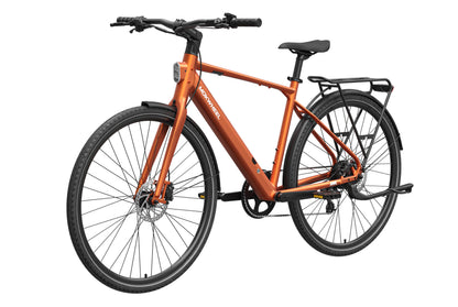 Mokwheel Flint orange electric bike angle view.