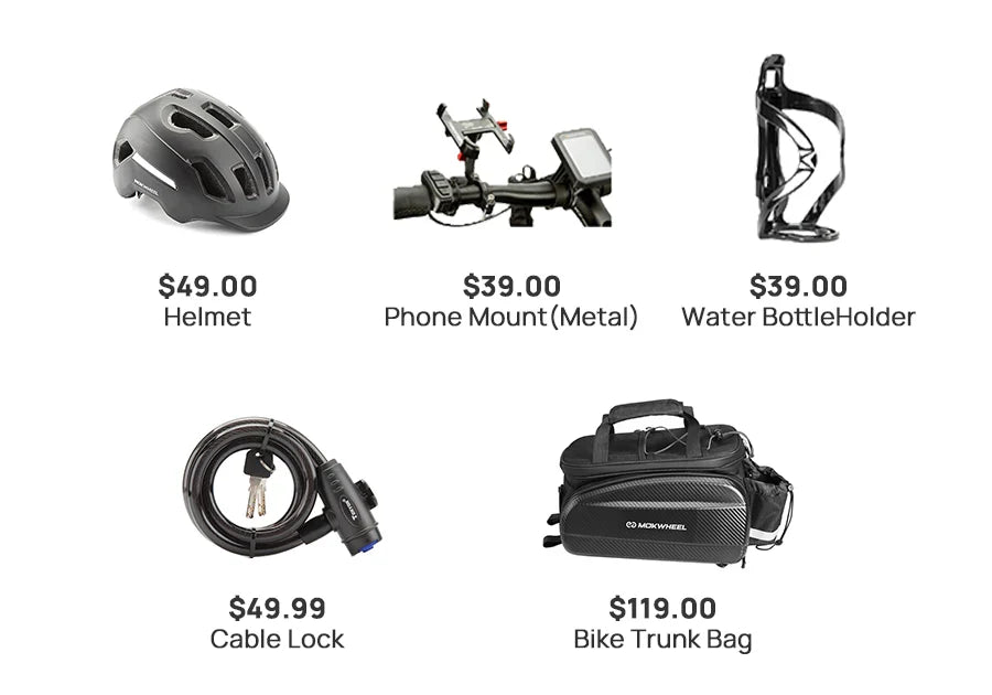 Urban Cycling Pack — helmet, metal phone mount, water bottle holder, cable lock & bike trunk bag