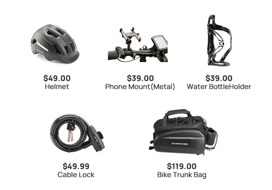 Urban Cycling Pack — helmet, metal phone mount, water bottle holder, cable lock & bike trunk bag